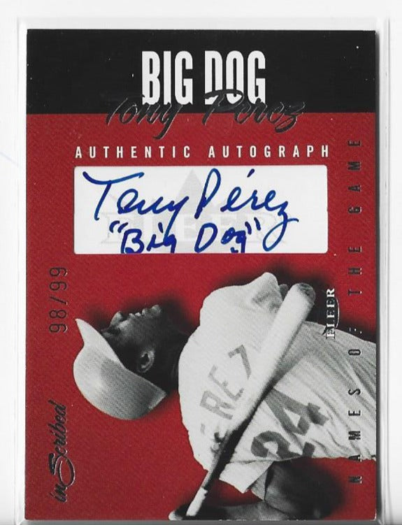 Tony Perez 2004 Fleer Skybox Autographed Card w/ "Big Dog" Inscription 98/99