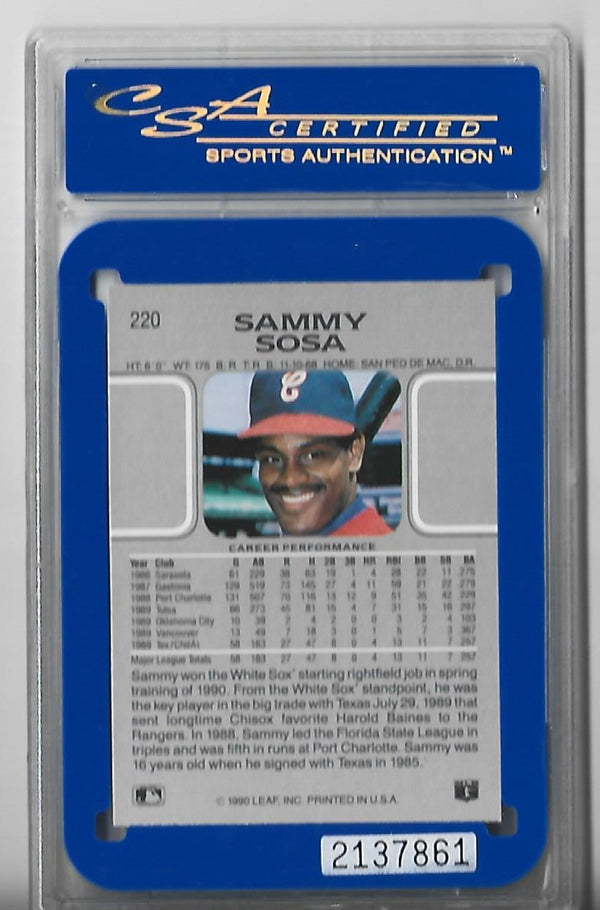 Sammy Sosa 1990 Leaf #220 (CSA Certified 9-Mint) Card