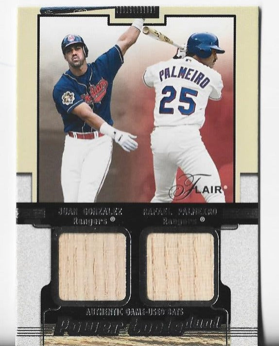 Juan Gonzalez / Rafael Palmeiro 2002 Fleer Dual Game-Used Bat Card