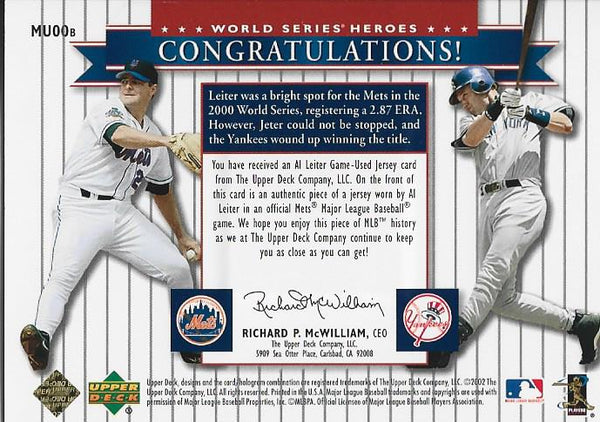 Al Leiter and Derek Jeter 2002 Upper Deck Game Used Jersey Card
