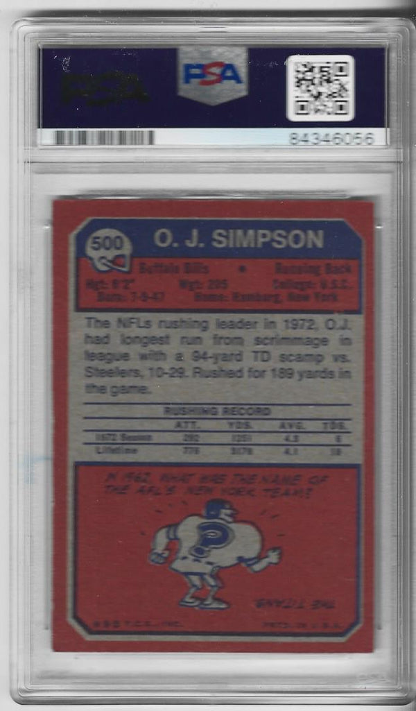 OJ Simpson 1973 Topps Autographed Card PSA Auto MINT 9
