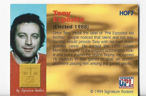 Tony Esposito 1994 Signature Rookies #HOF7 (2232/2500) Gold Standard Autograph Card