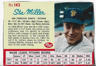 Stu Miller 1962 Post Cereal #143 Card