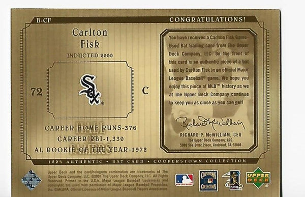 Carlton Fisk 2001 Upper Deck Hall of Famers Bat #B-CF Card