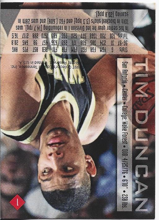 Tim Duncan 1997 Collector's Edge Rookie Card #1