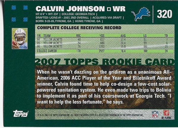 Calvin Johnson 2007 Topps Rookie Card