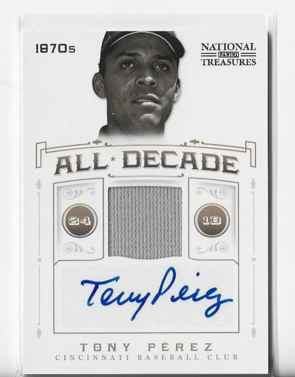 Tony Perez 2012 Panini National Treasures #42 (16/25) Game-Used Material and Autograph