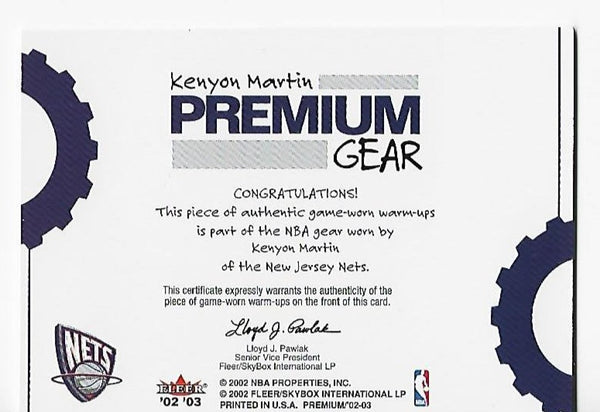 Kenyon Martin 2002-2003 Fleer Premium Game Worn Warm-Ups Card