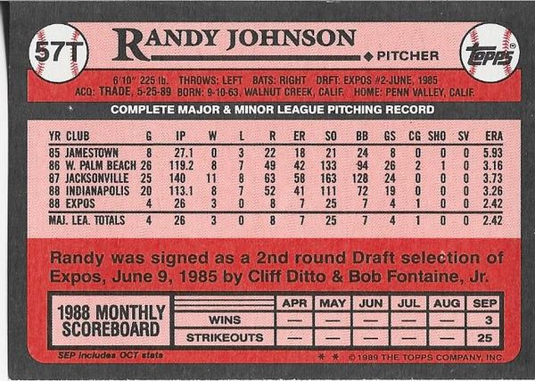 Randy Johnson 1989 Topps Card #57T