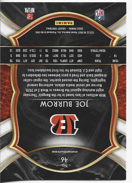 Joe Burrow 2020 Select #46 Rookie Card