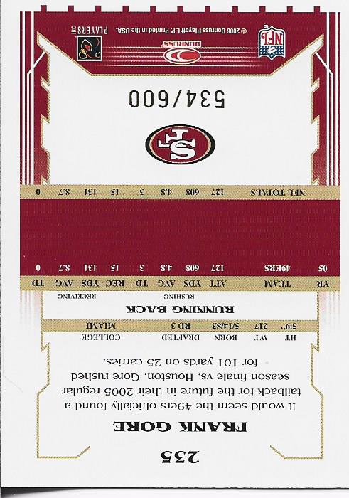 Frank Gore 2006 Score Rookie Card 534/600 #235