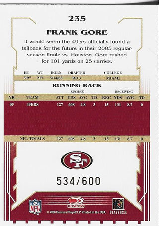 Frank Gore 2006 Score Rookie Card 534/600 #235