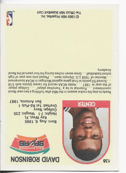 David Robinson 1989 NBA Hoops Rookie Card #138