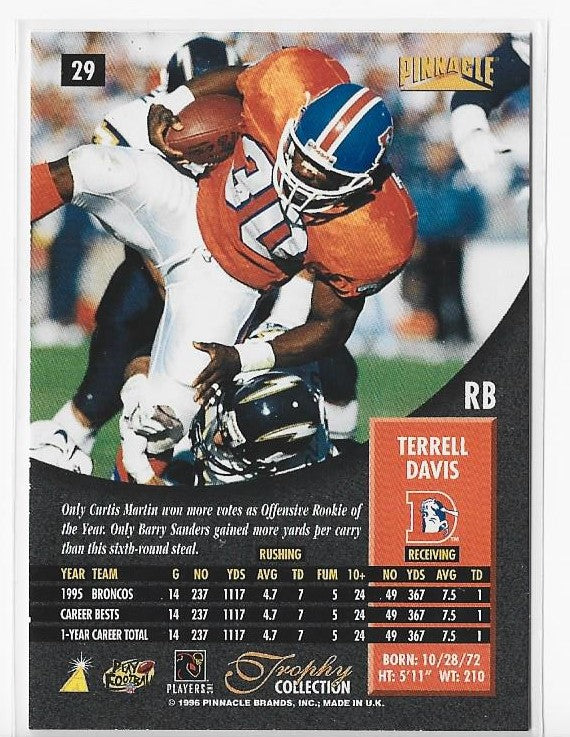 Terrell Davis 1996 Pinnacle #29 Rookie Card