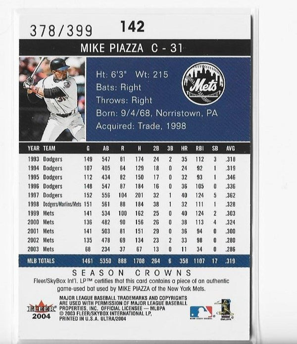 Mike Piazza 2004 Fleer/Skybox #142 (378/399) Authentic Game Used Bat