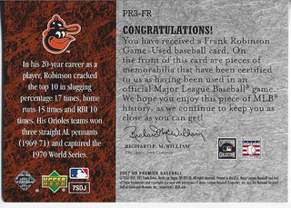 Frank Robinson 2007 Upper Deck Game Used Jersey Card #PR3-FR
