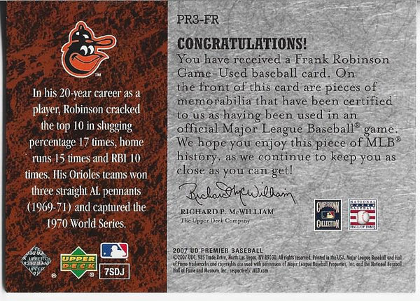 Frank Robinson 2007 Upper Deck Game Used Jersey Card #PR3-FR