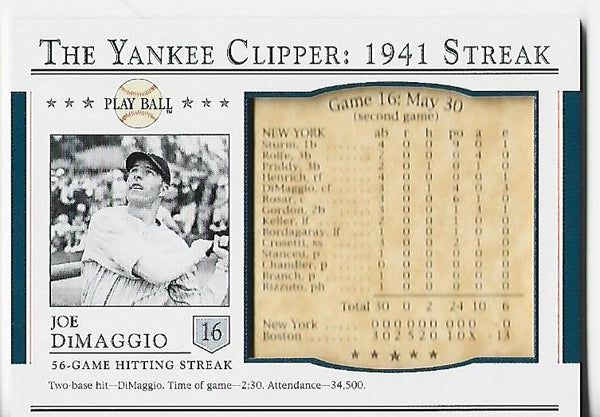 Joe DiMaggio 2003 Upper Deck Play Ball 1941 Streak #S-16 Card