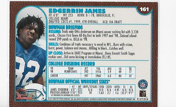 Edgerrin James 1999 Topps #161 Bowman Rookie Card