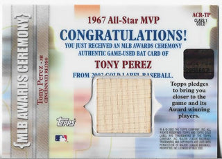 Tony Perez 2002 Topps Gold Label Bat Card