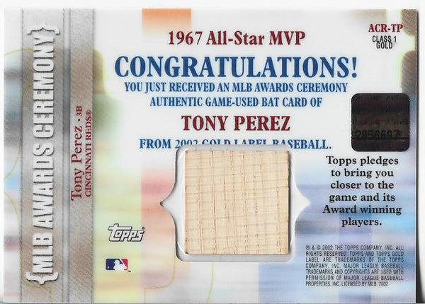 Tony Perez 2002 Topps Gold Label Bat Card