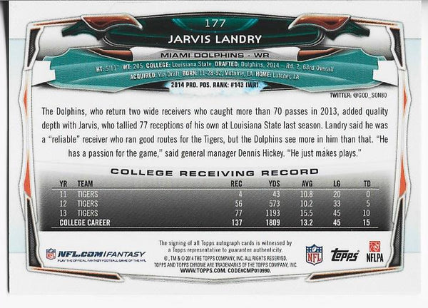 Jarvis Landry 2014 Topps Chrome Autographed Rookie Card