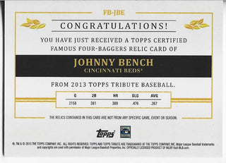 Johnny Bench 2013 Topps Tribute Relic Card #FB-JBE