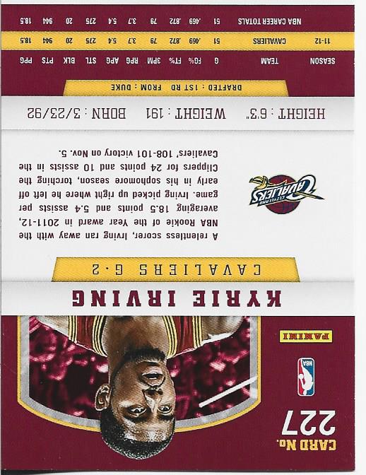 Kyrie Irving 2012 Panini Basketball Rookie Card #227
