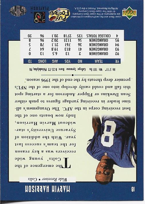 Marvin Harrison 1996 Upper Deck Rookie Card #18 | Hollywood Collectibles