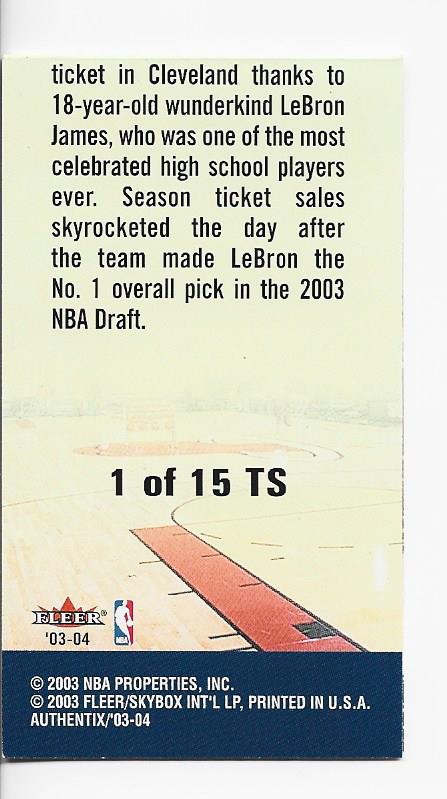 LeBron James 2003 Fleer Ticket Studs Card