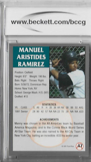 Manny Ramirez 1991 Front Row Draft Picks #47 (Beckett Grade 10 Mint or Better) Card