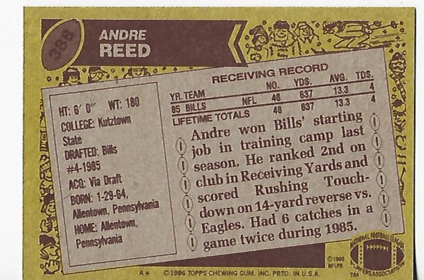Andre Reed 1986 Topps #388 Rookie Card
