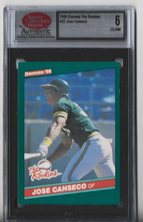Jose Canseco 1986 Donruss The Rookies #22 (Sports Collectors Digest Grade 6 EX/NM) Card