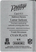 Lamar Jackson 2020 Panini Prestige Youth Movement Cyan Printing Plate 1/1 #15