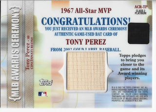 Tony Perez 2002 Topps Gold Label Bat Card