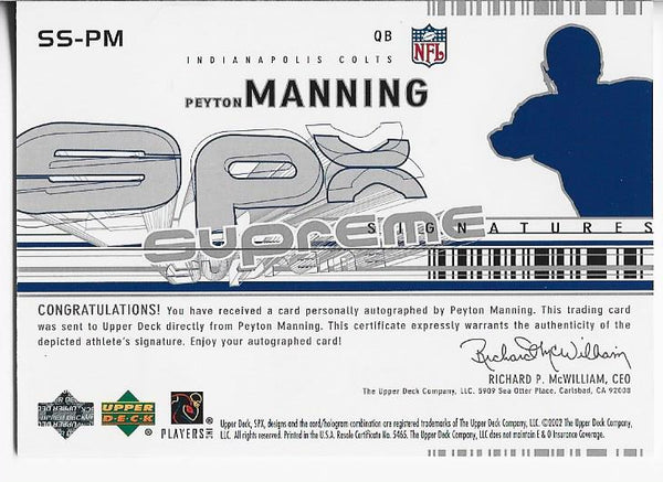 Peyton Manning 2002 Upper Deck Autographed Card