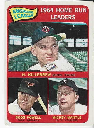 Harmon Killebrew, Mickey Mantle, and Boog Powell 1964 Topps Home Run Leaders Card