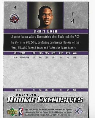 Chris Bosh 2003-2004 Upper Deck #4 Rookie Exclusives Rookie Card
