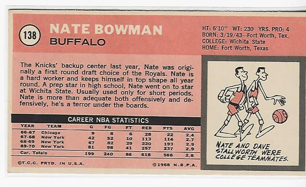 Nate Bowman 1970-71 Topps #138 Near Mint Card