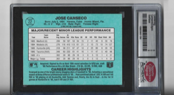  Jose Canseco Rookie Card 1986 Donruss The Rookies #22