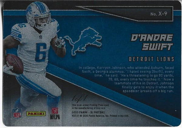 D'Andre Swift 2020 XR Rookie Printing Plate 1/1 #X-9
