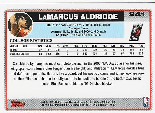 LaMarcus Aldridge 2006 Topps #241 Rookie Card