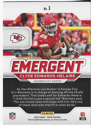 Clyde Edwards Helaire 2020 Panini Prizm Emergent Rookie Card #3