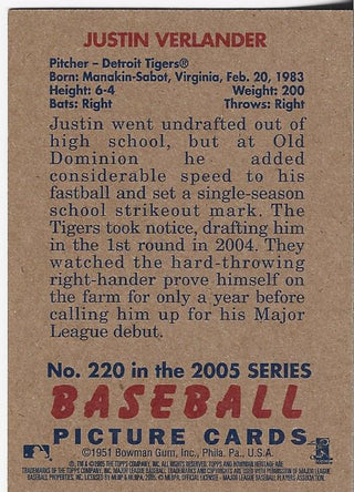 Justin Verlander 2005 Topps Heritage Rookie Card #220