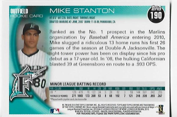 Mike Stanton Unsigned 2010 Topps #190 Chrome Rookie Card