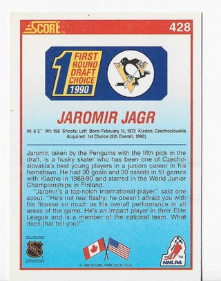 Jaromir Jagr 1990 Score #428 Rookie Card