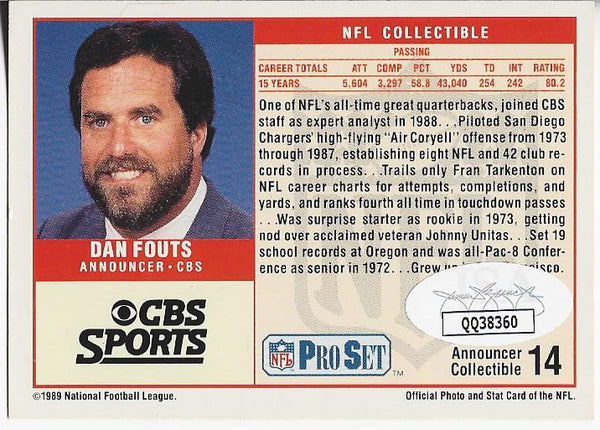 Dan Fouts 1989 NFL Pro Set Autographed Card (JSA)