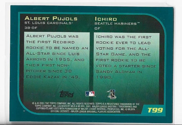 Ichiro / Albert Pujols 2001 Topps Rookies Of The Year #T99 Card