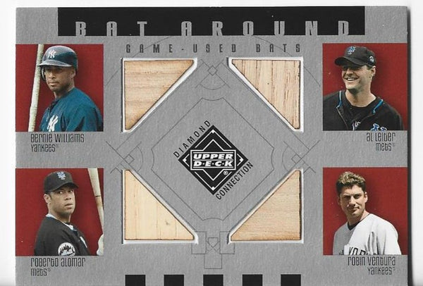 Bernie Williams / Roberto Alomar / Al Leiter / Robin Ventura 2002 Upper Deck Bat Around #BA-WLAV Game-Used Bat Card
