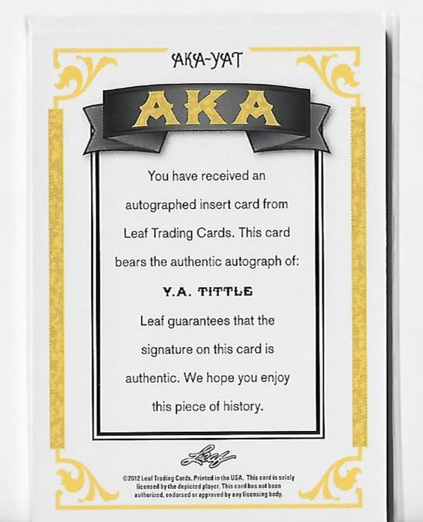 Y.A. Tittle 2012 Leaf #AKA-YAT Autograph Card